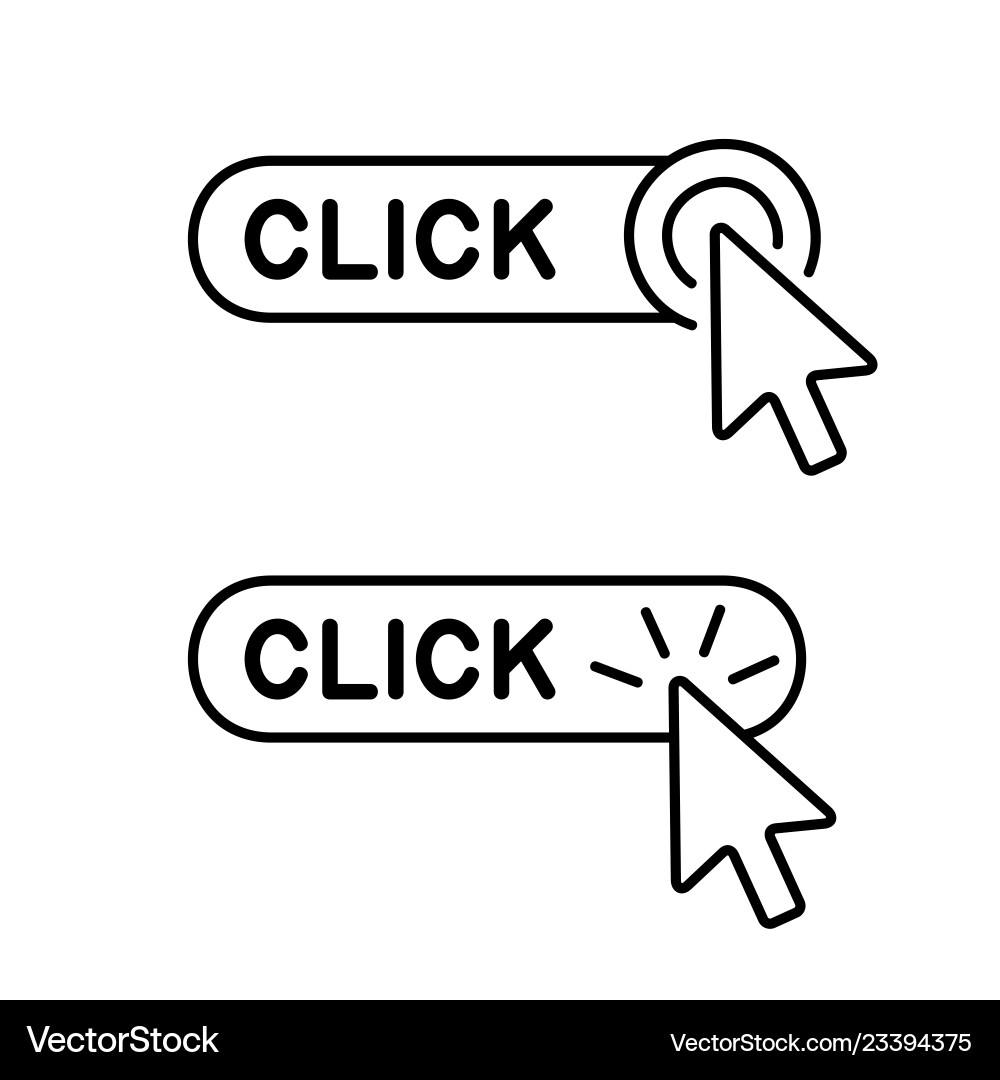 Set of click here button with cursor icon vector image