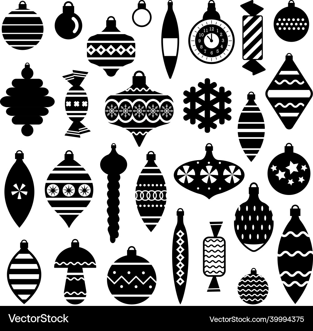Vintage christmas decorations and toys in outline Vintage christmas decorations and toys in outline vector image