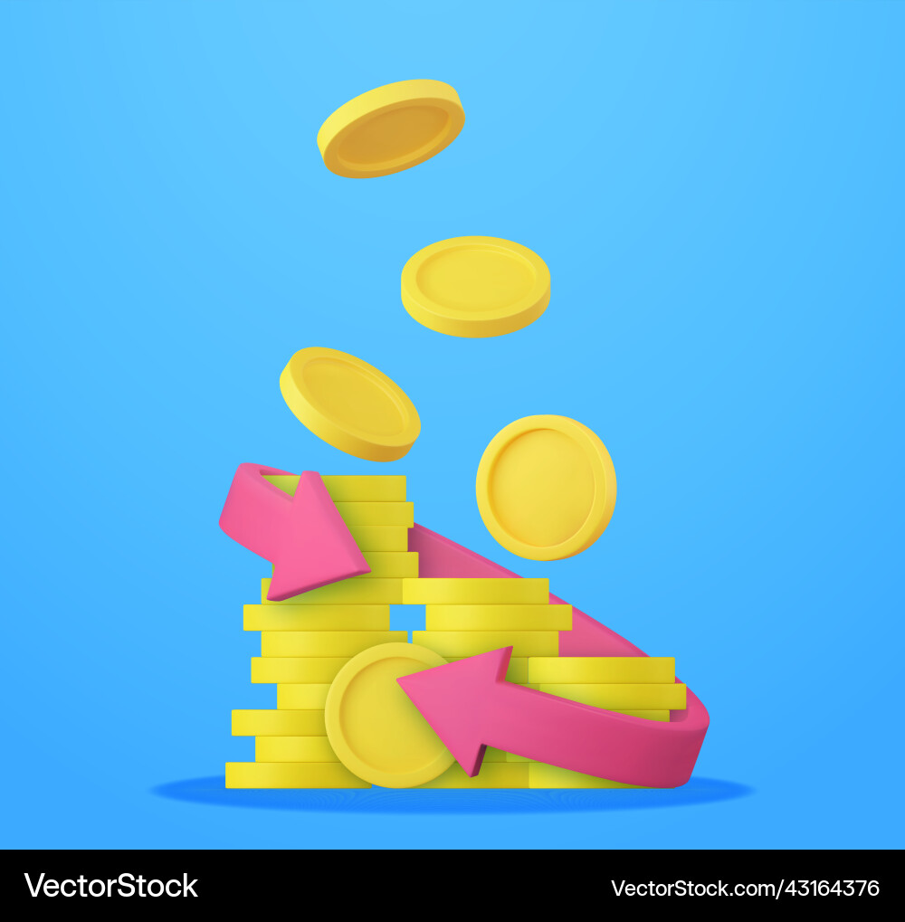 3d coins floating and arrows 3d coins floating and arrows vector image
