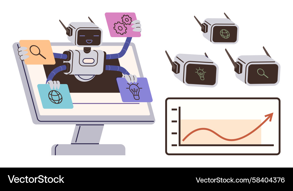 AI Robot Multitasking with Data Vector Image