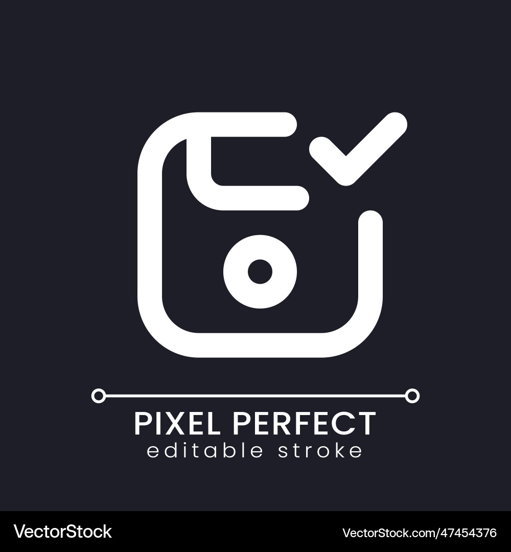 Apply saving pixel perfect white linear ui icon Apply saving pixel perfect white linear ui icon vector image