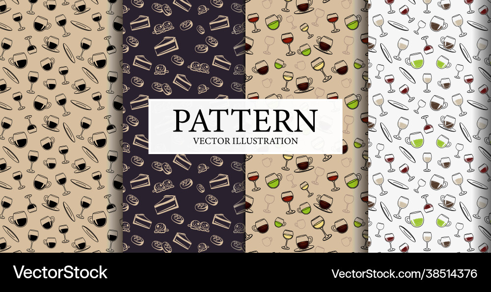 Assembly seamless patterns different food from vector image