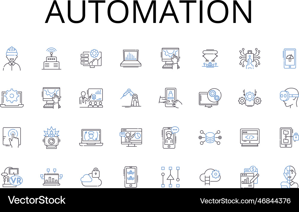 Automation line icons collection mechanization Automation line icons collection mechanization vector image