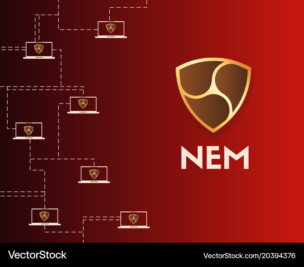 Cryptocurrency nem blockchain network on red vector image