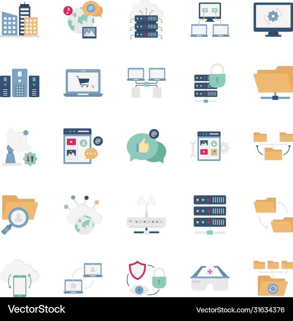 Data and networking icons set every single vector image