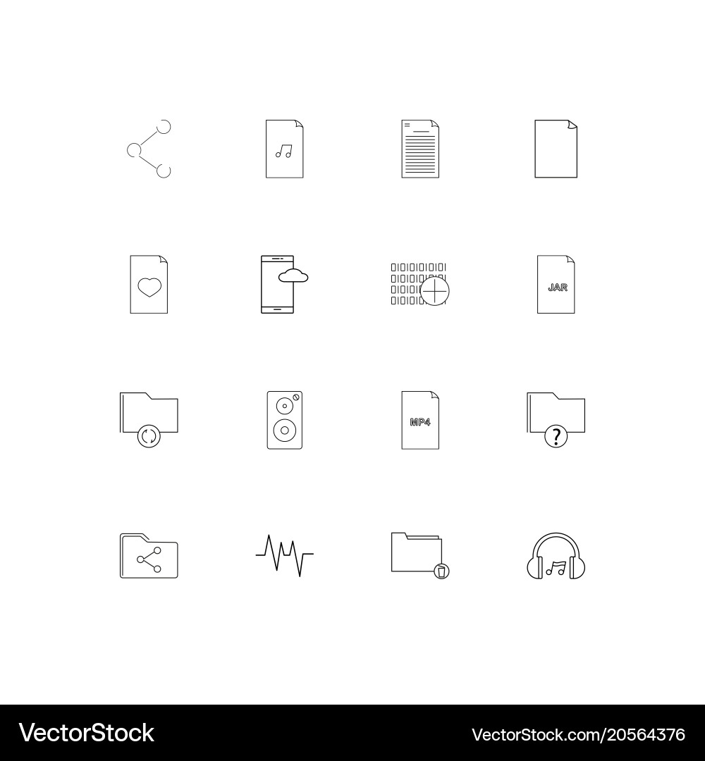 Files and folders sign simple linear icons set Vector Image