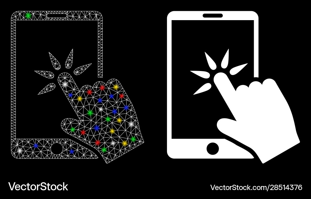 Flare mesh network hand click smartphone icon Flare mesh network hand click smartphone icon vector image
