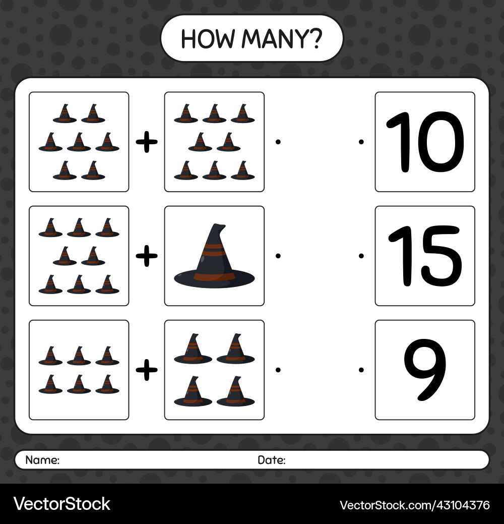 How many counting game with witchs hat worksheet How many counting game with witchs hat worksheet vector image