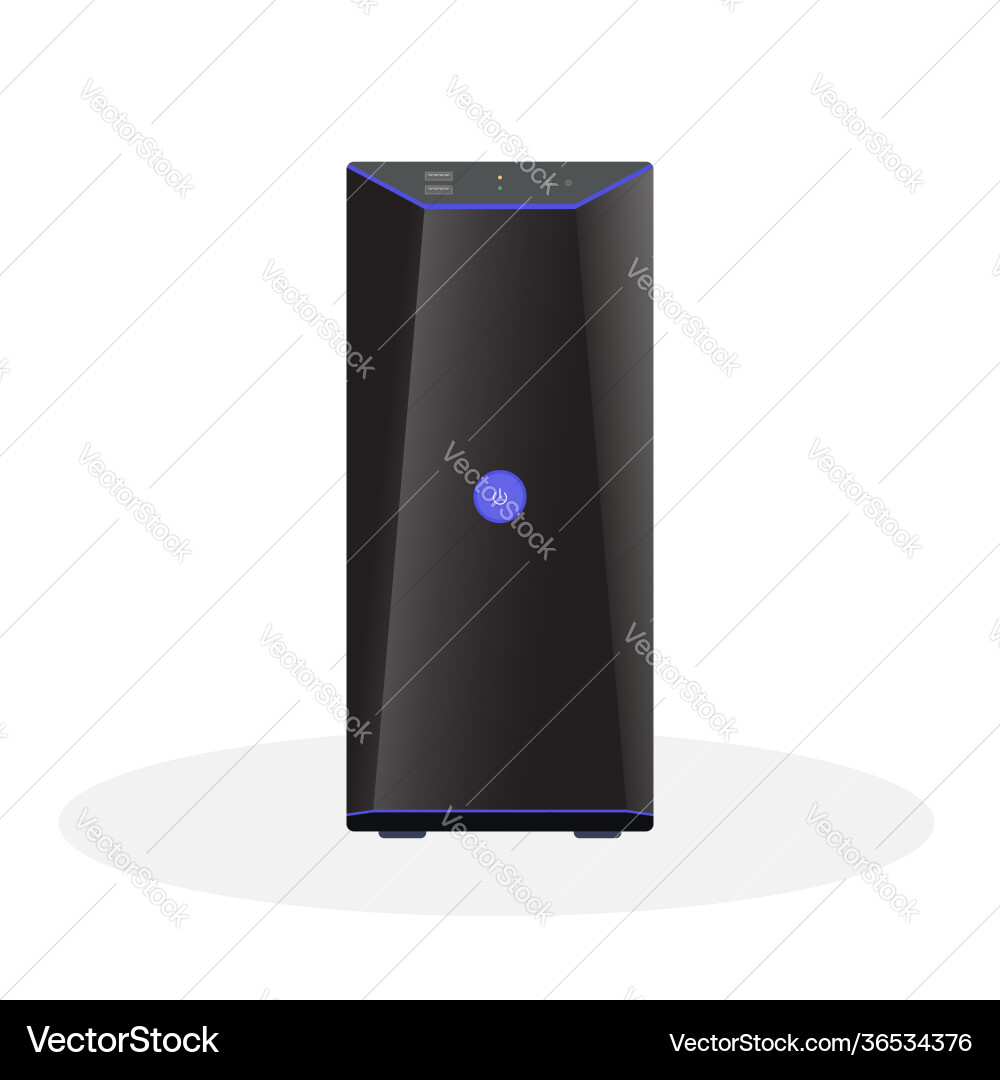 Modern computer system unit in black with a large Modern computer system unit in black with a large vector image