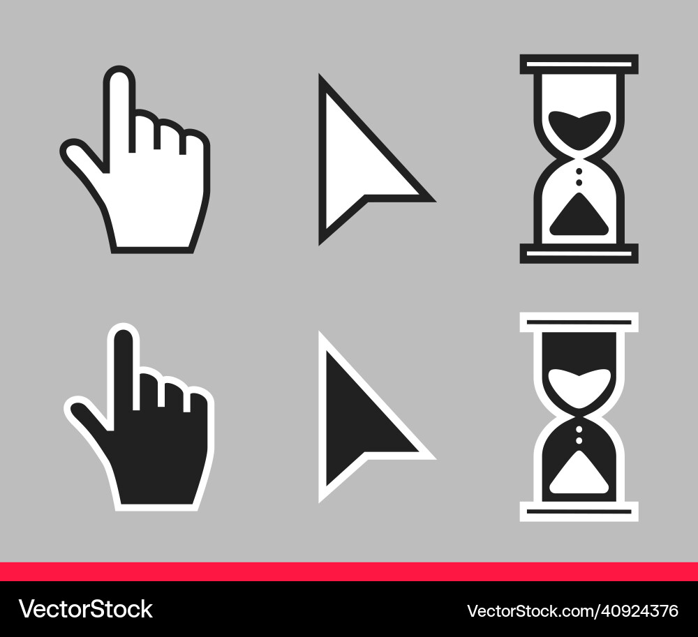 Pointer hand arrow and hourglass loading clock Pointer hand arrow and hourglass loading clock Vector Image