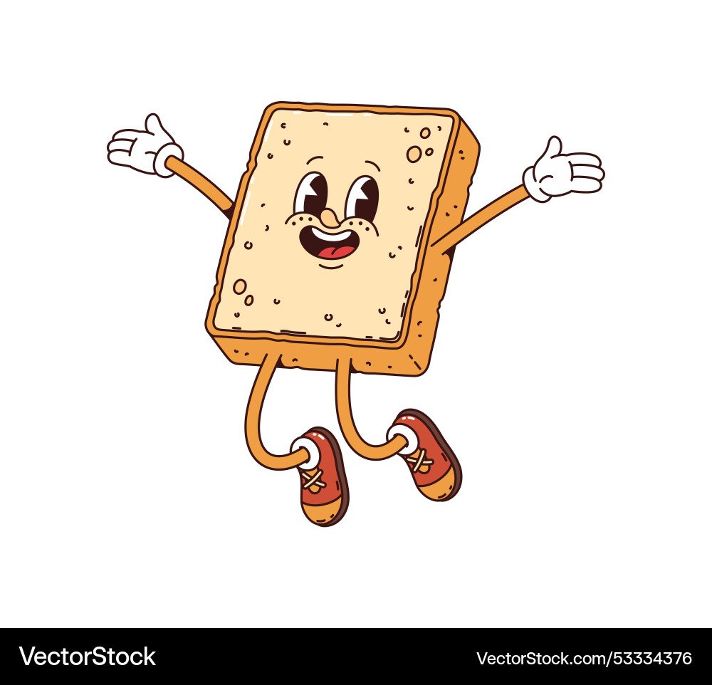 Retro Toast Character - Jumping Slice vector image