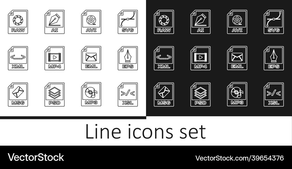 Set line xsl file document eps avi mp4 xml Set line xsl file document eps avi mp4 xml vector image