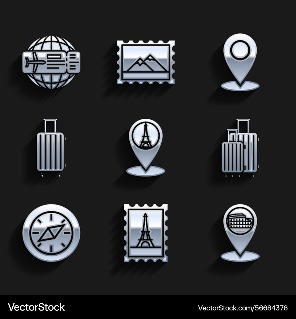 Set map pointer with eiffel tower postal stamp Set map pointer with eiffel tower postal stamp vector image