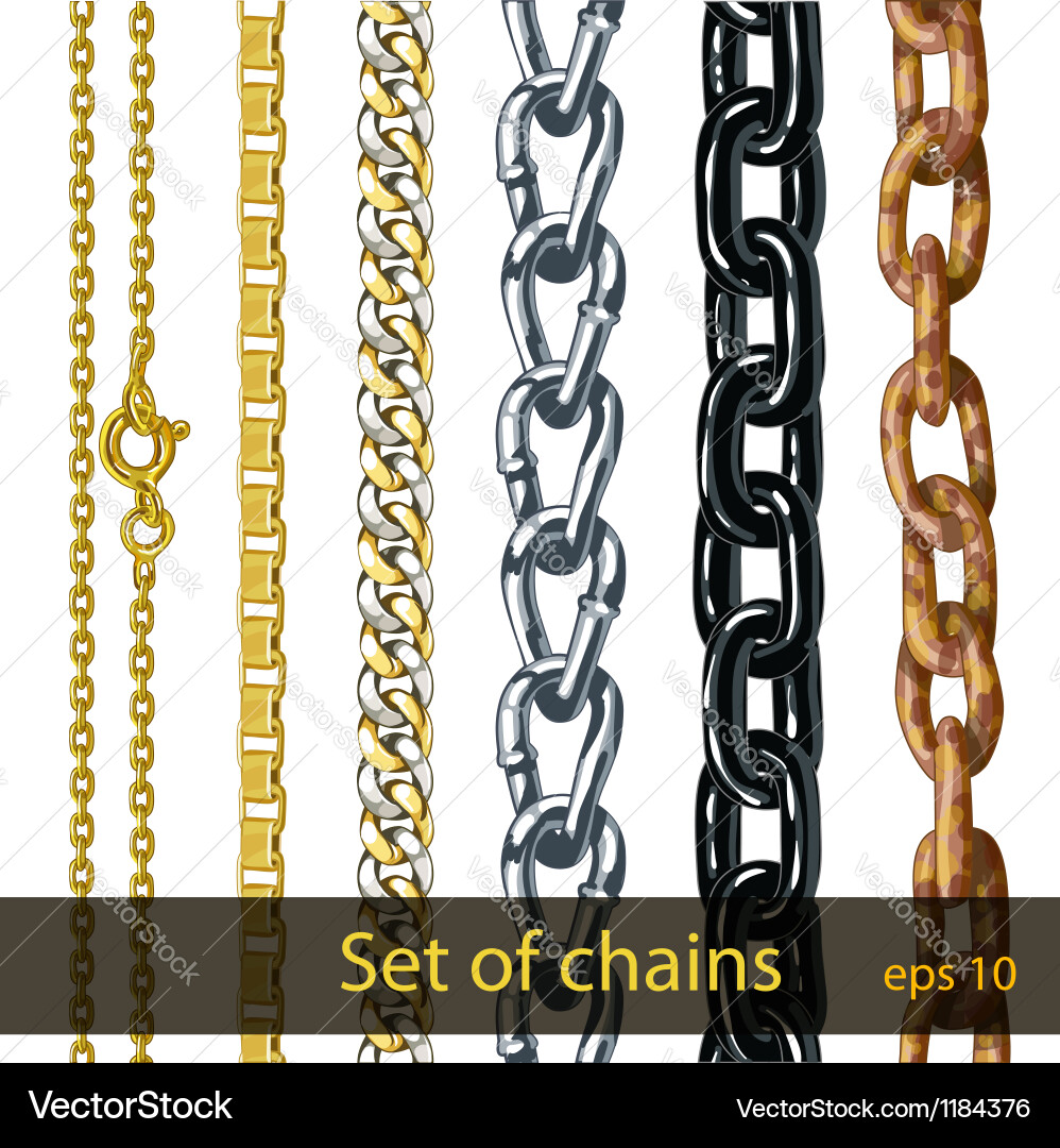 Set of chains gold silver steel painted metal Vector Image