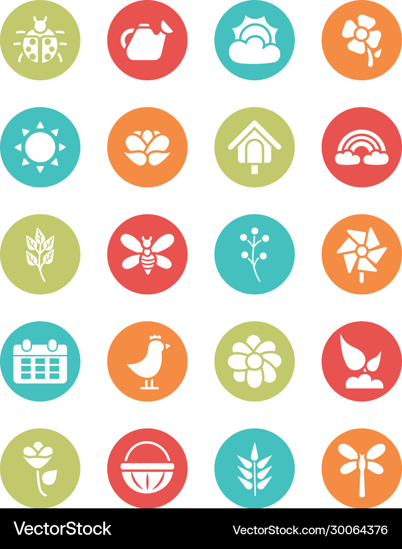 Set spring icons block and flat style icon Set spring icons block and flat style icon vector image
