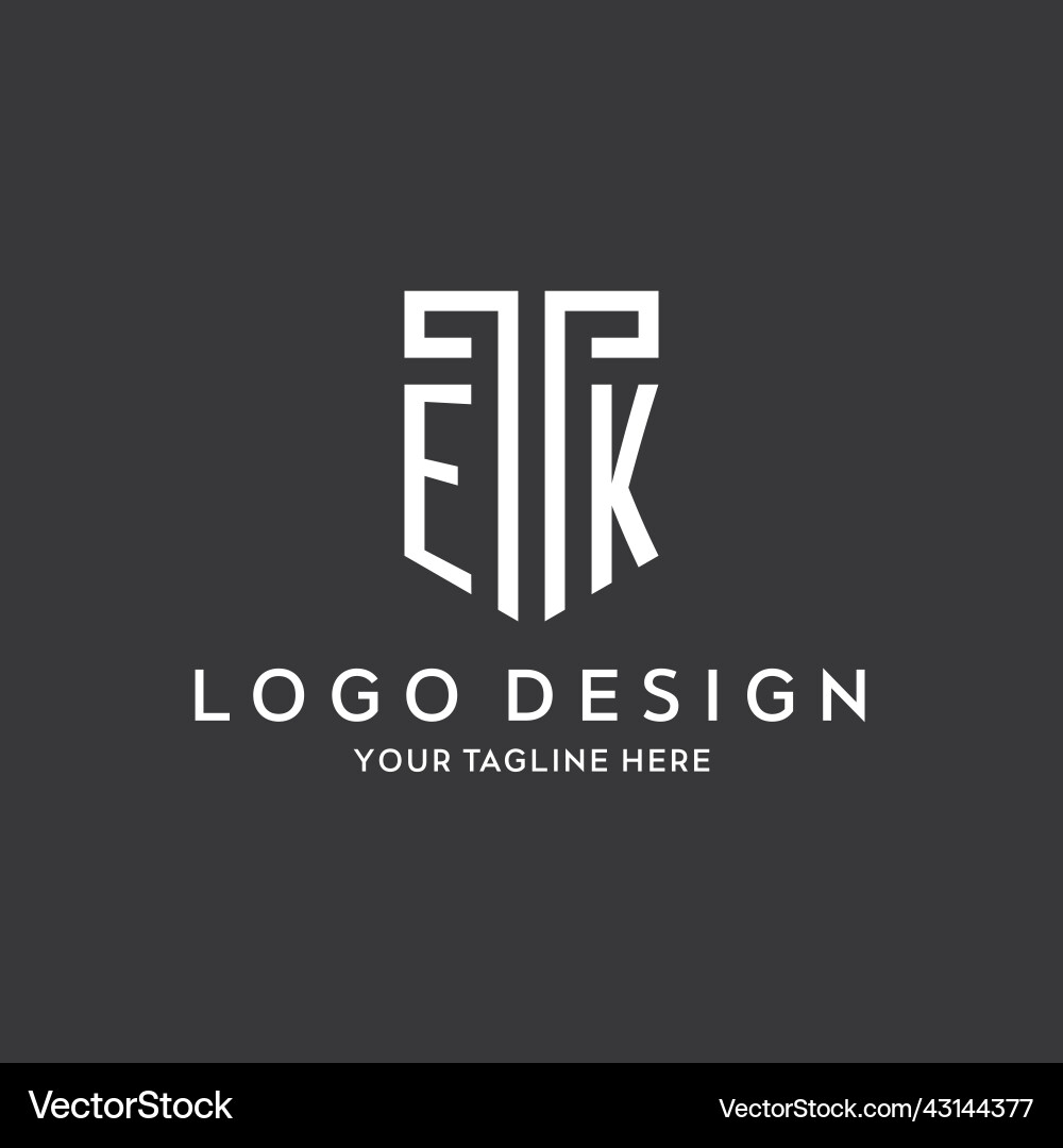 Ek monogram initial name with shield shape icon Vector Image