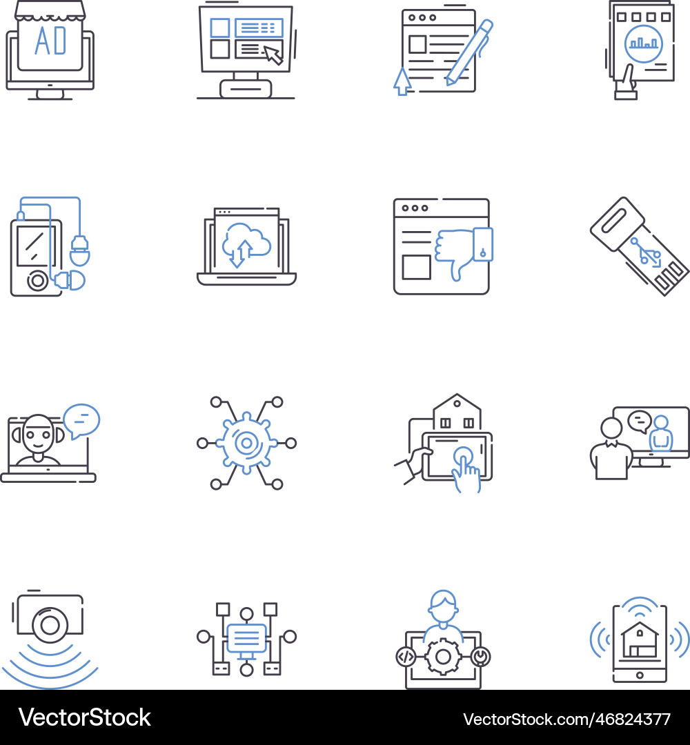 Geospatial analysis line icons collection vector image