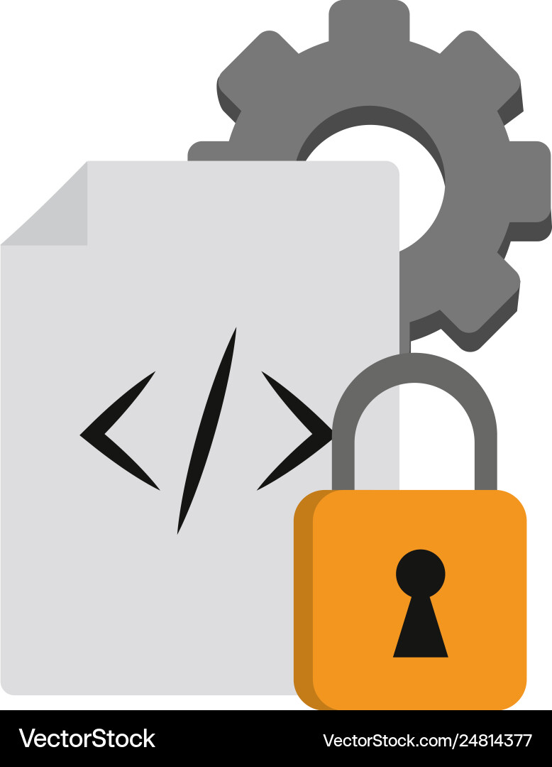 Programming padlock and gear Programming padlock and gear Vector Image