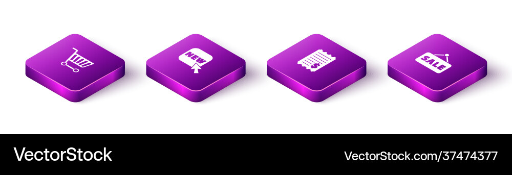 Set isometric shopping cart button with text new Set isometric shopping cart button with text new Vector Image