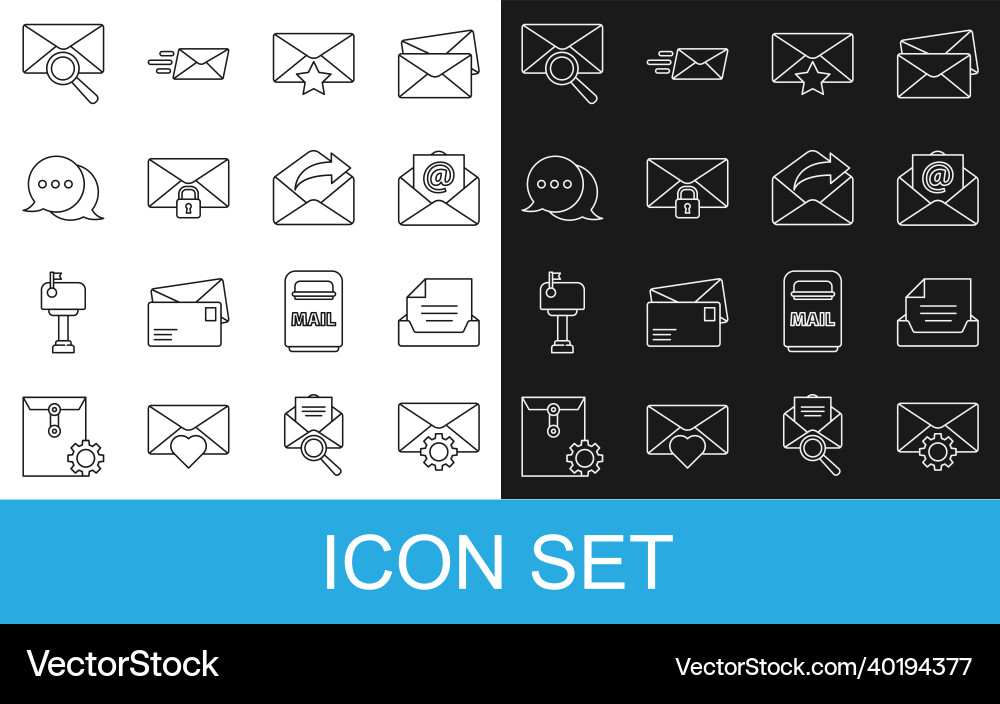 Set line envelope setting drawer with document Set line envelope setting drawer with document vector image