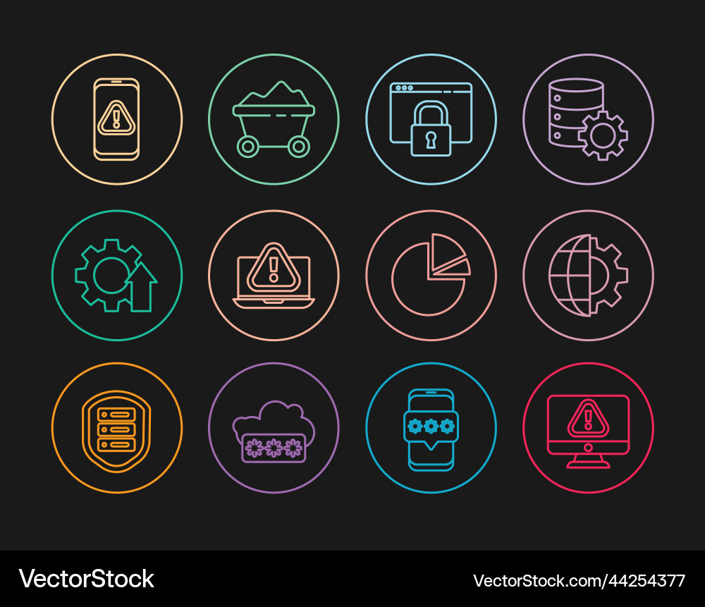 Set line monitor with exclamation mark globe Set line monitor with exclamation mark globe vector image