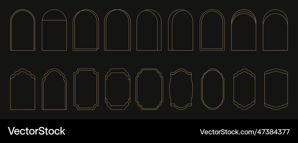 Set of minimalistic linear arch frames in trendy Set of minimalistic linear arch frames in trendy vector image