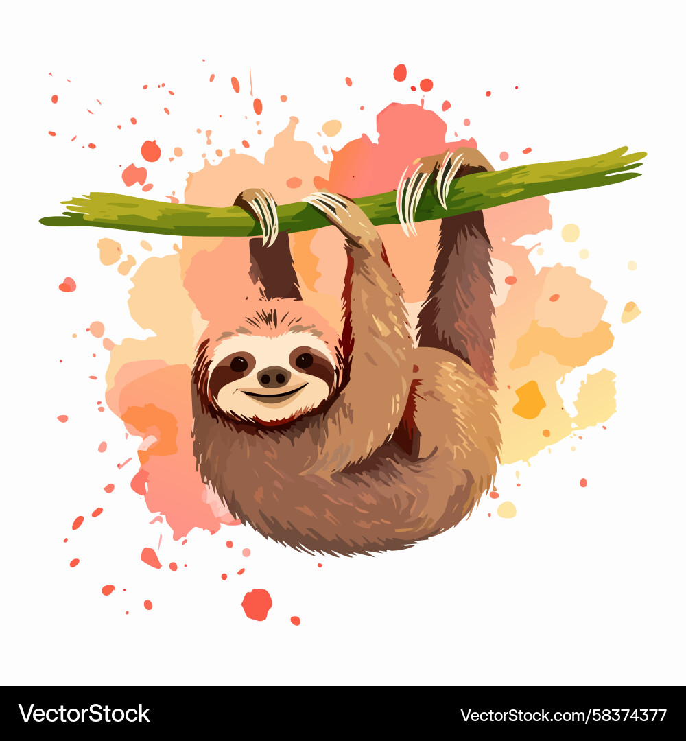 Smiling Sloth on Branch Vector Image