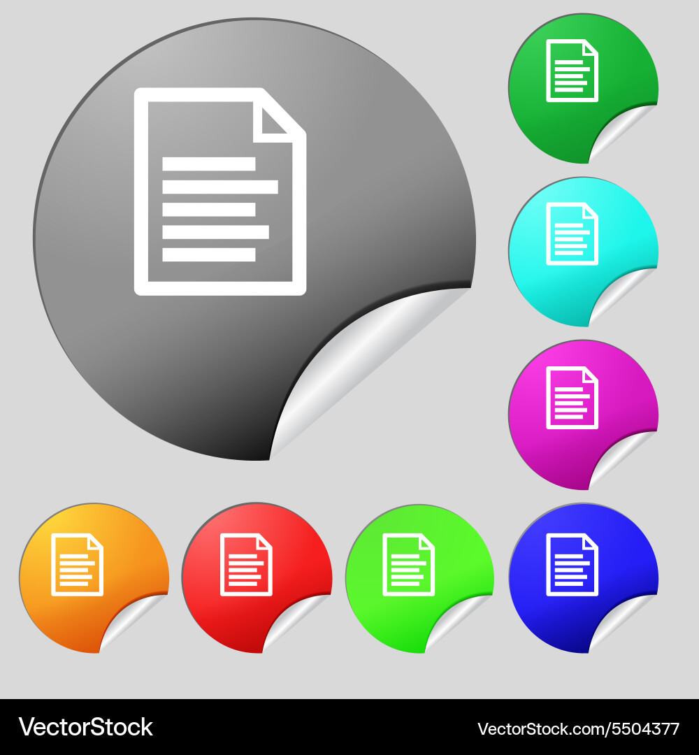 Text file icon sign set of eight multi colored vector image
