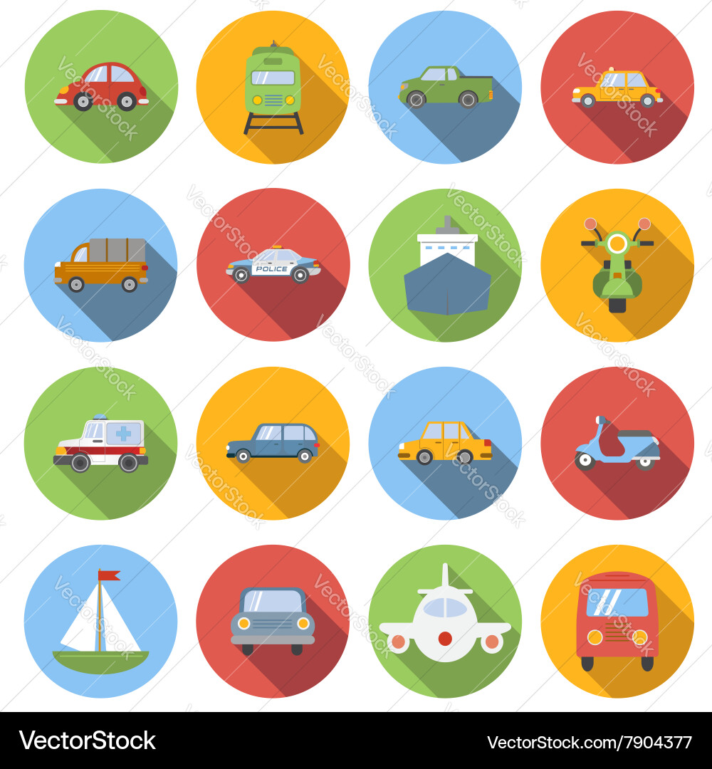 Transportation Icon Set - Flat Style Vector Image