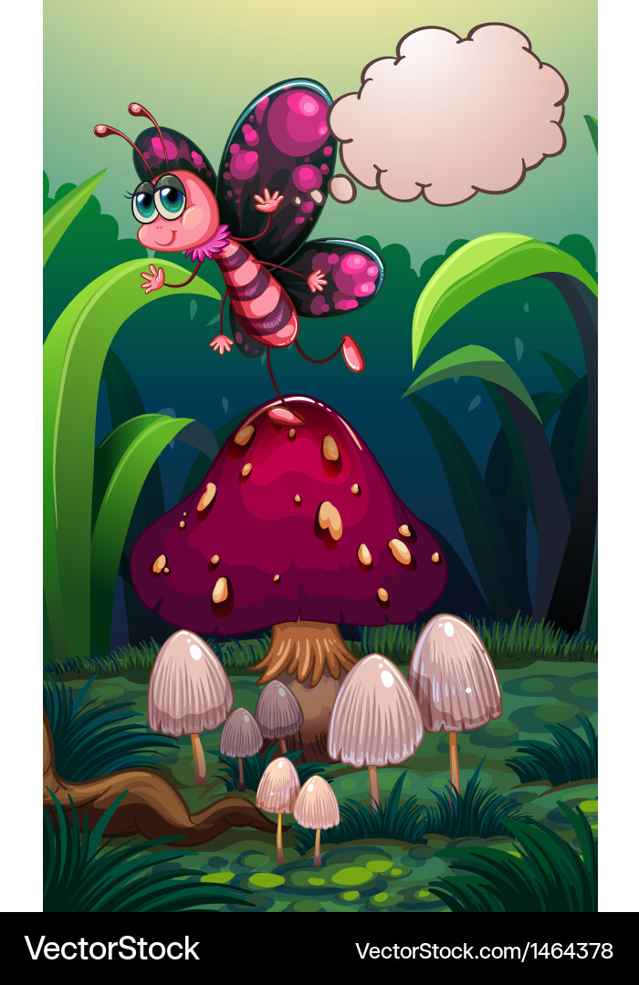 A butterfly above mushroom with an empty callout Vector Image