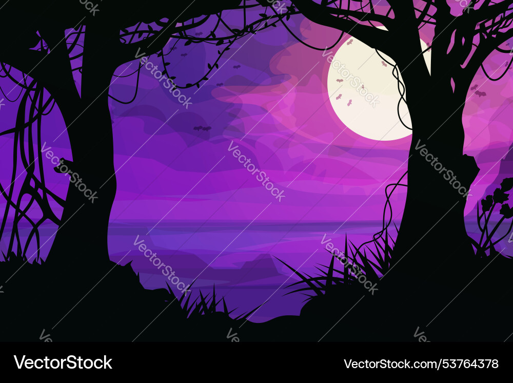 A dark halloween purple night full moon A dark halloween purple night full moon vector image