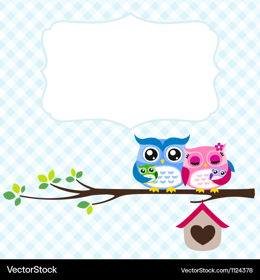 Adorable Owl Family in Spring Vector Image