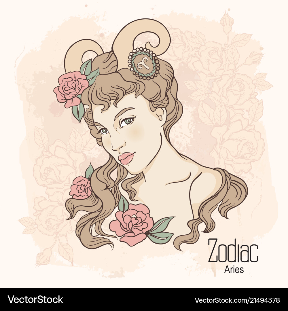 Aries Girl with Flowers Vector Image