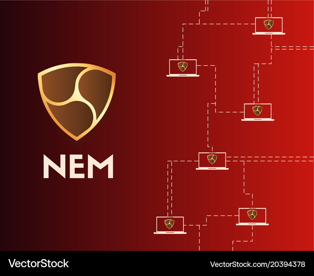 Cryptocurrency nem blockchain network on red vector image
