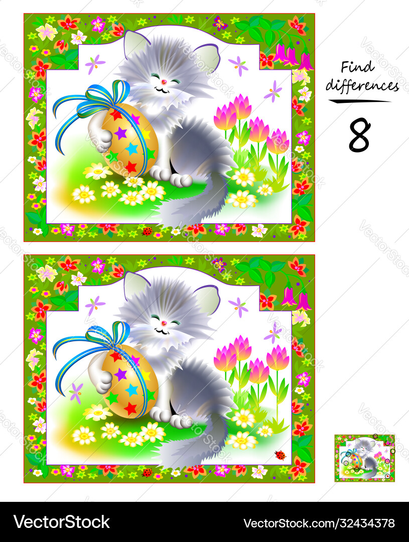 Find 8 differences logic puzzle game for children Find 8 differences logic puzzle game for children vector image
