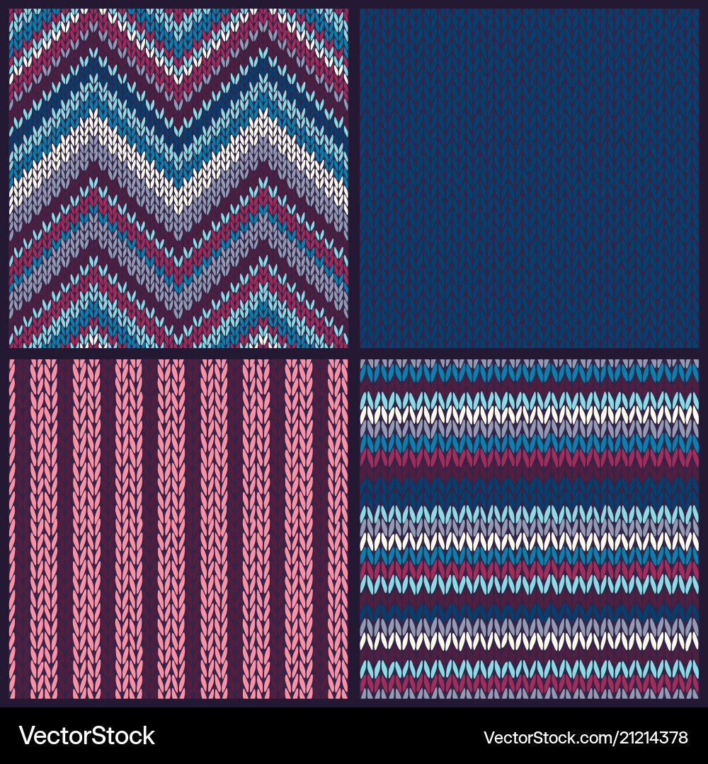 Knitted Seamless Pattern Set vector image