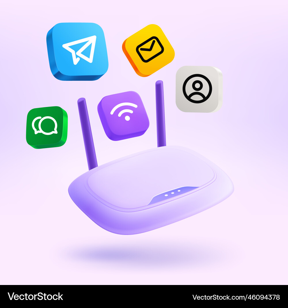 Modern Router with App Icons - 3D Render Vector Image
