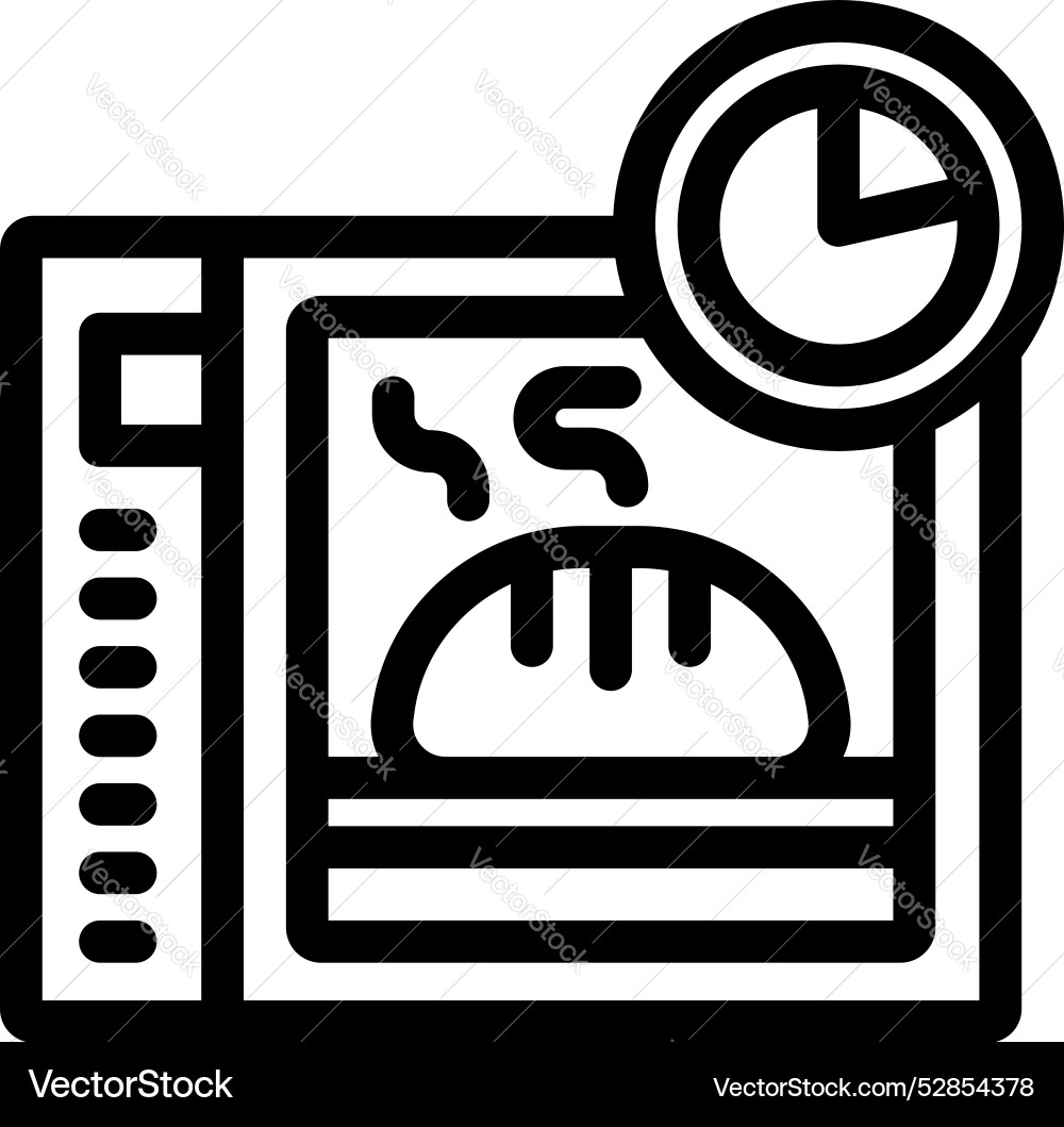 Oven baking bread with timer icon in line style Oven baking bread with timer icon in line style vector image