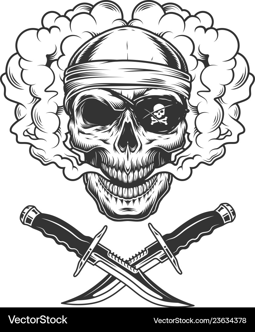 Pirate Skull with Bandana & Knives Vector Image