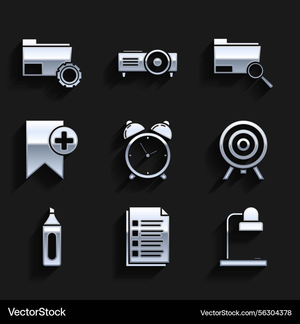 Set alarm clock file document table lamp target Vector Image