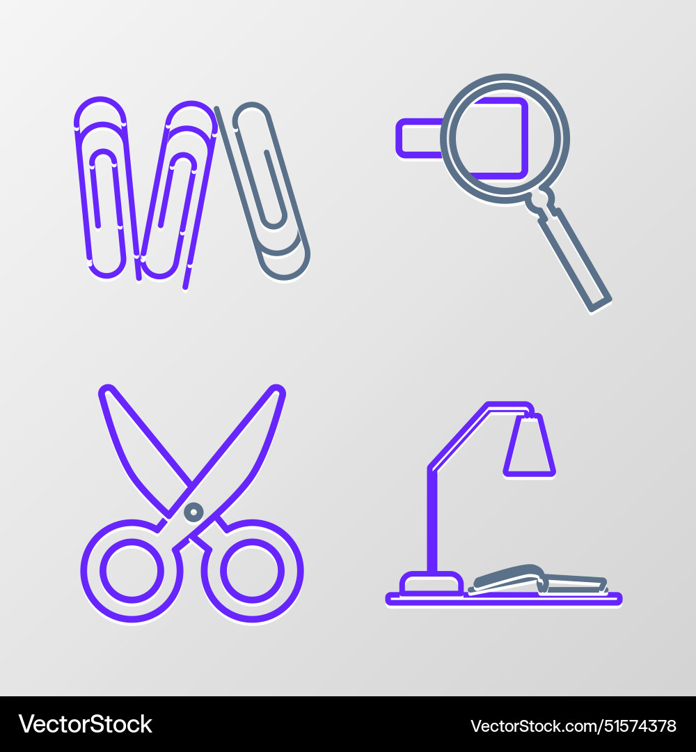 Set line workplace with table lamp and open book Vector Image