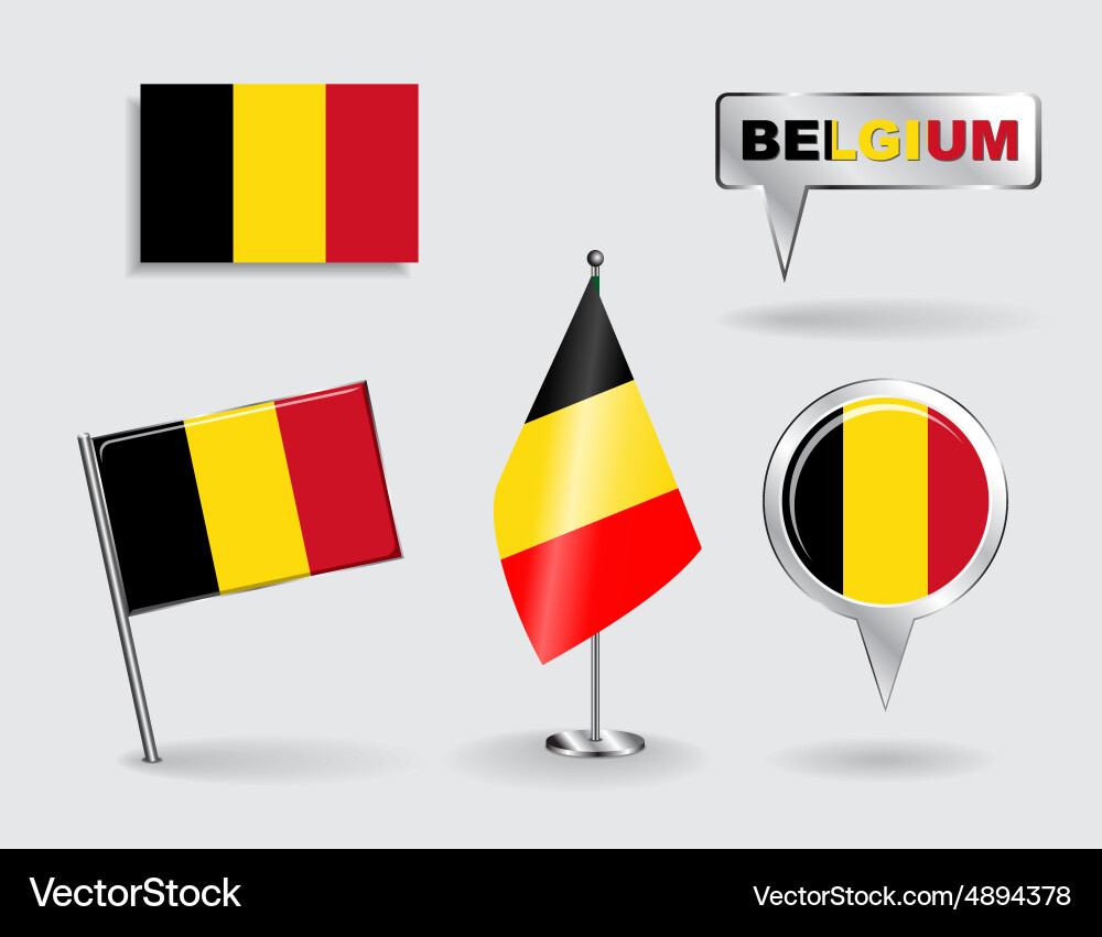 Set of belgian pin icon and map pointer flags vector image