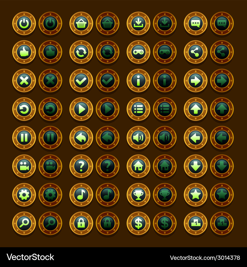 Steampunk Button Icons - Menu Set Vector Image