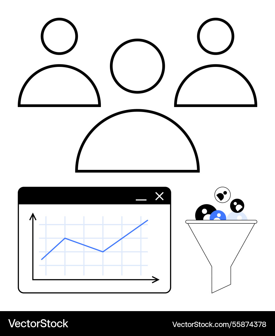 Teamwork data visualization and funnel concept Teamwork data visualization and funnel concept vector image