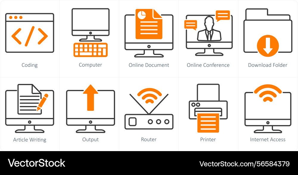A set of 10 business and office icons as coding vector image