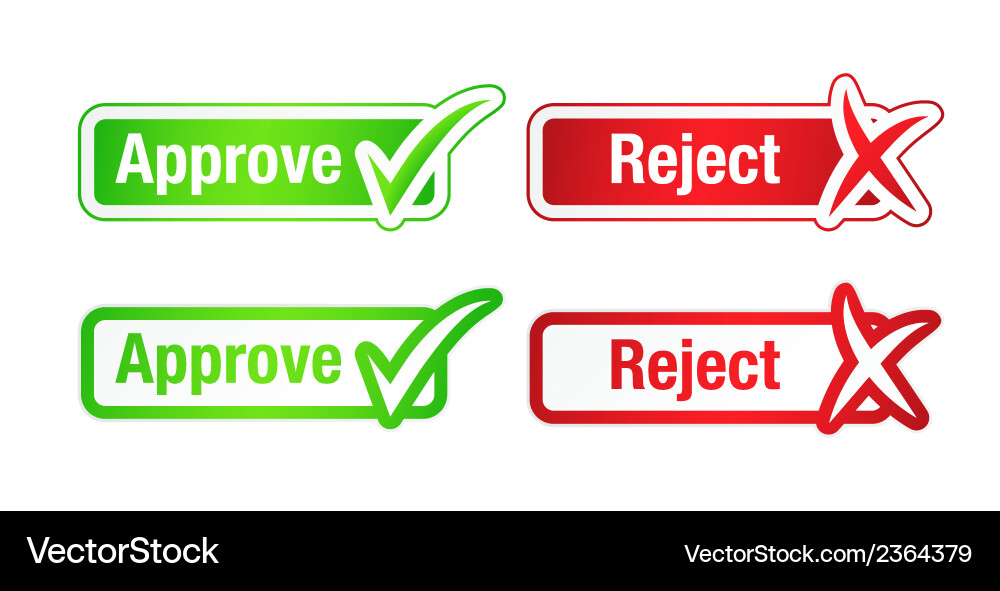 Approve reject buttons with checkmarks Vector Image