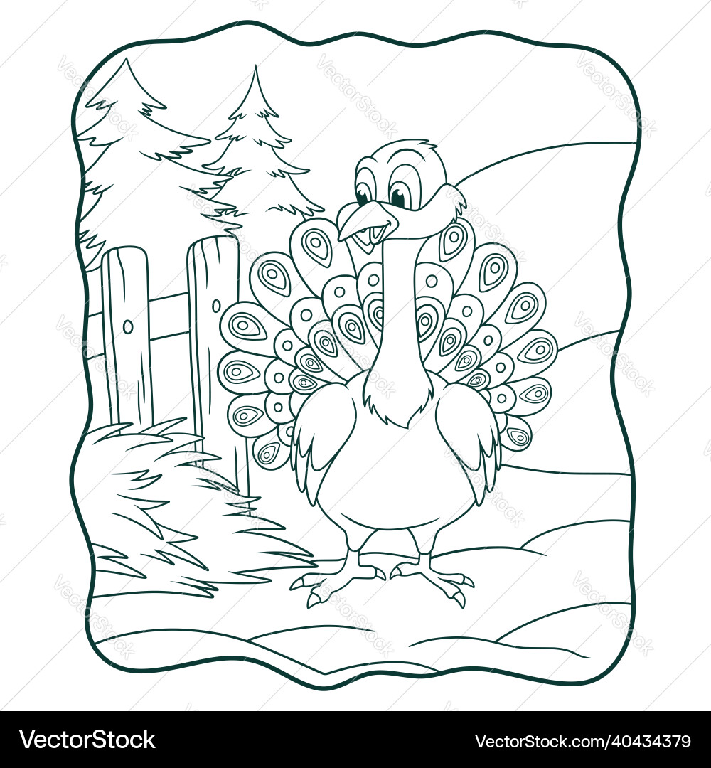 Cartoon the peacock is on farm by spreading Cartoon the peacock is on farm by spreading vector image