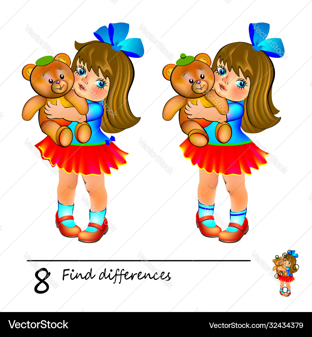 Find 8 differences logic puzzle game for children Vector Image