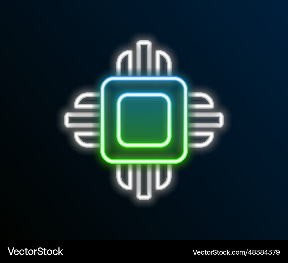 Glowing neon line computer processor Glowing neon line computer processor vector image