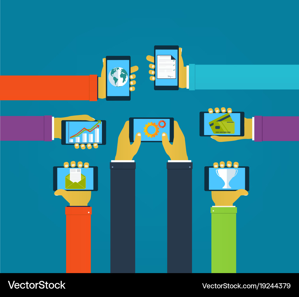 Interaction hands using mobile apps Vector Image